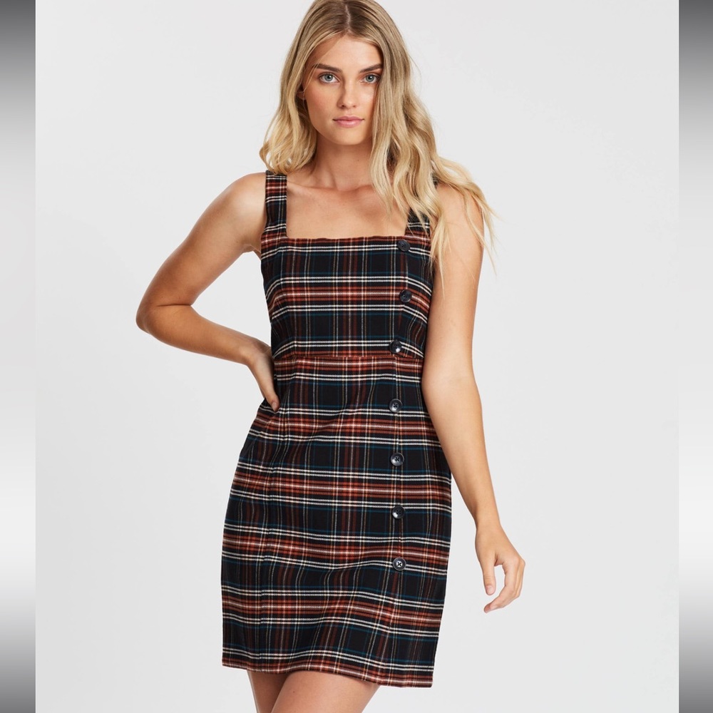 VOLCOM Frochickie Plaid Stretch Mini Dress XSmall